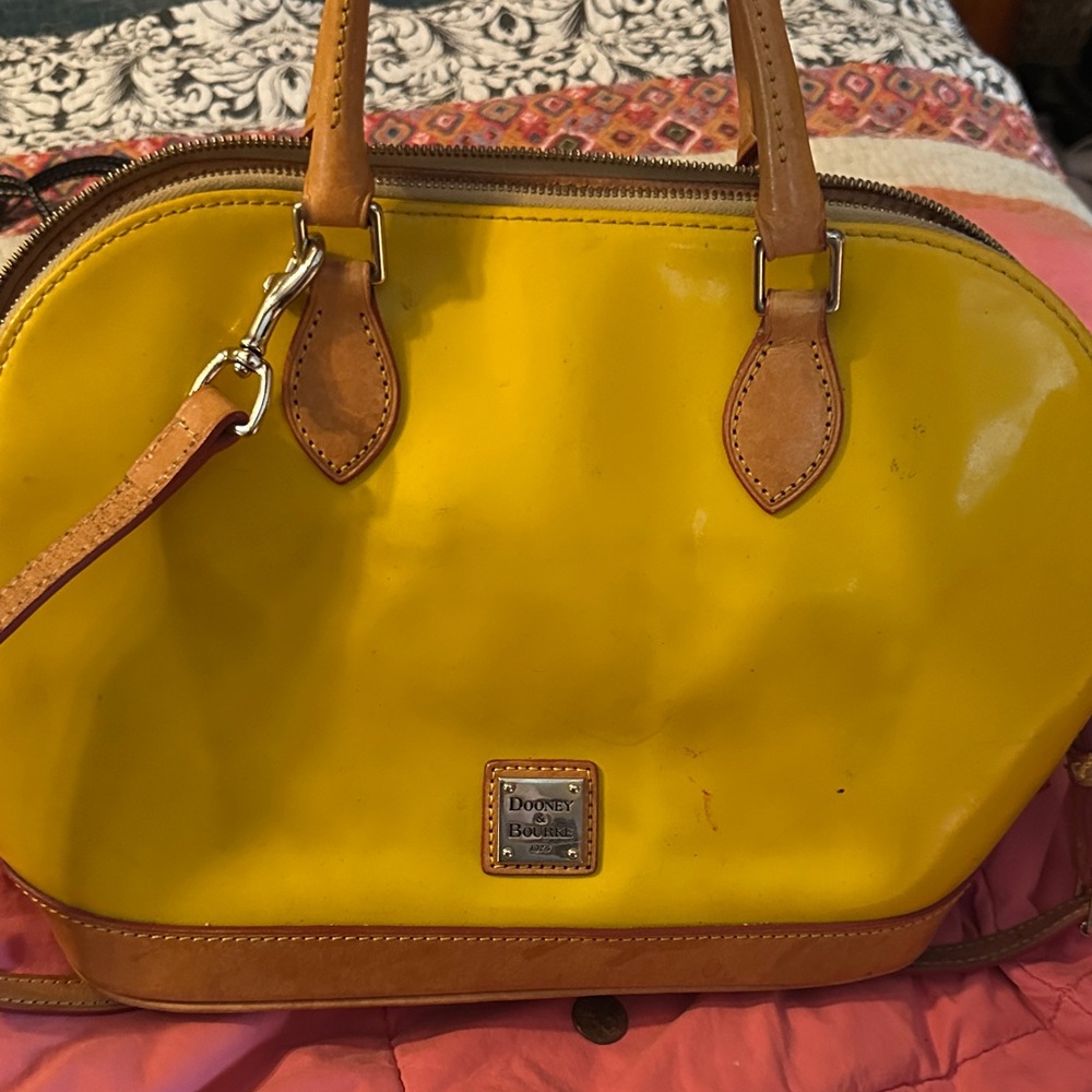 Dooney & Bourke Yellow Satchel with Brown Trim